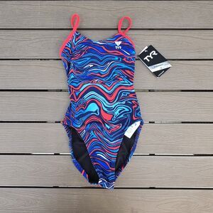 TYR Durafast Elite Heatwave Red/white/blue Cutoutfit Girl 1 Piece Sz 24 New